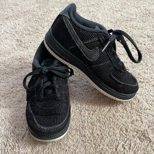 NIKE Air Force 1 Toddler Black Corduroy Sneakers Size 10C Retro Vintage Inspired